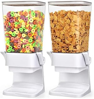 Dispensadores de Alimentos | Dispensador de Cereal Duplo para Balcão – Grandes Recipientes de Cereal para Armazenamento – Dispensador para Despensa – Dispensador de Alimentos Secos para Balcão – Máquina Dispensadora de Arroz e Doces para Lanches, Nozes, Granola (Branco, 2 Peças) Dispensadores de Alimentos Dispensadores de Alimentos