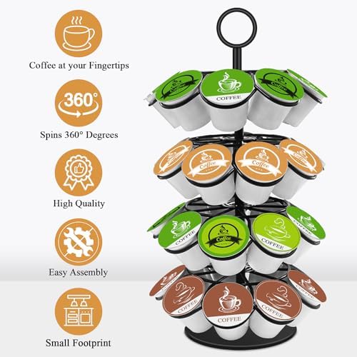 Suportes para Cápsulas de Café | Suporte para Cápsulas de Café, Armazenamento Compatível com K-Cups (36 Cápsulas), Organizador Destacável para Bancada, Carrossel que Gira 360 Graus