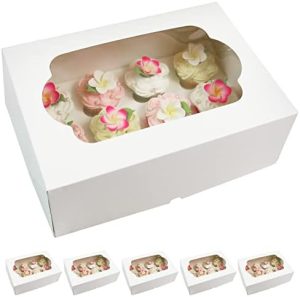 Transportadores de Bolo | Caixa de Bolo Extra Profunda com Janela e Inserto para Cupcake, Branca, 14 x 10 x 5 Polegadas, 5 Contém – Ideal para Bolos e Cupcakes! Transportadores de Bolo Transportadores de Bolo