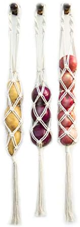 Cestos de Cozinha Suspensos | Cesta Suspensa de Frutas – Cesta Boho para Armazenamento de Batatas, Cebolas e Frutas – Decoração de Parede Boho para Cozinha – Cesta de Macramê para Pendurar na Parede – Conjunto com 3 unidades Cestos de Cozinha Suspensos Cestos de Cozinha Suspensos